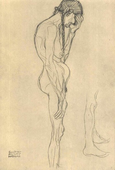 Standing Old Woman in Profile Facing Left by Gustav Klimt